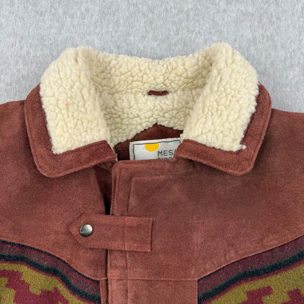 Vintage Mesa Ridge Jacket Mens XL Brown Suede Leather Western Sherpa Lined 90s - Picture 3 of 12